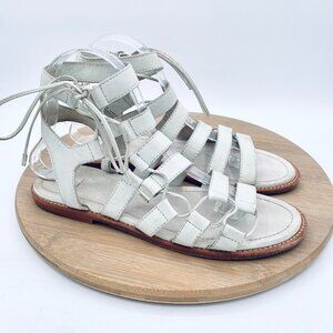 Frye Blair Sandals Womens 8.5 White Leather Lace Up Gladiator Flats